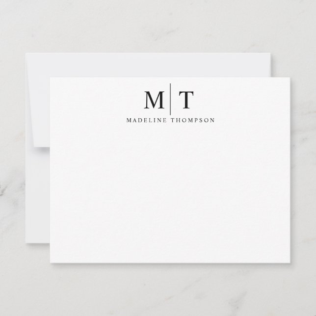 Modern Minimalist Basic Simple Black Monogram Note Card (Front)