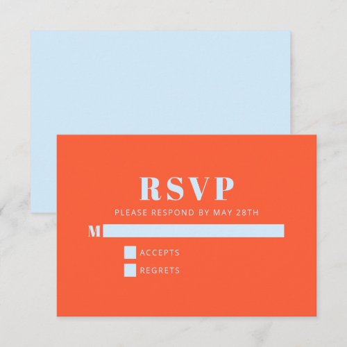 Modern Minimalist Bat Mitzvah Blue Orange RSVP Card