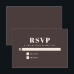 Modern Minimalist Bat Mitzvah Brown Custom RSVP Card<br><div class="desc">This bat mitzvah RSVP card features a rich brown background with ivory cream typography and a clear, easy-to-complete layout. Guests can quickly mark their response and return it, helping families keep planning organized and on schedule. All text is customizable, including the reply date, to match your event timeline. A practical...</div>