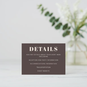 Modern Minimalist Bat Mitzvah Brown Details RSVP Enclosure Card