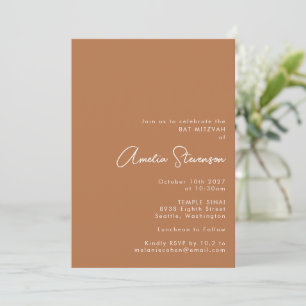 Modern Minimalist Bat Mitzvah Script Terracotta Invitation