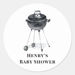 Modern Minimalist BBQ Grill Baby Shower Classic Round Sticker