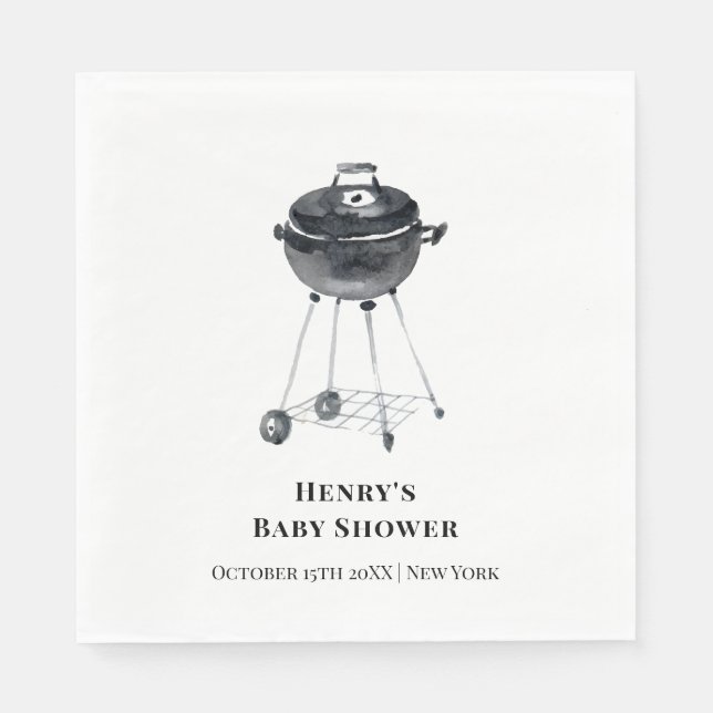 Modern Minimalist BBQ Grill Baby Shower  Napkins (Front)