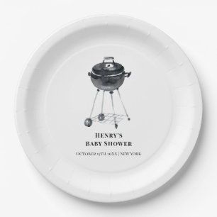 Modern Minimalist BBQ Grill Baby Shower  Paper Plates