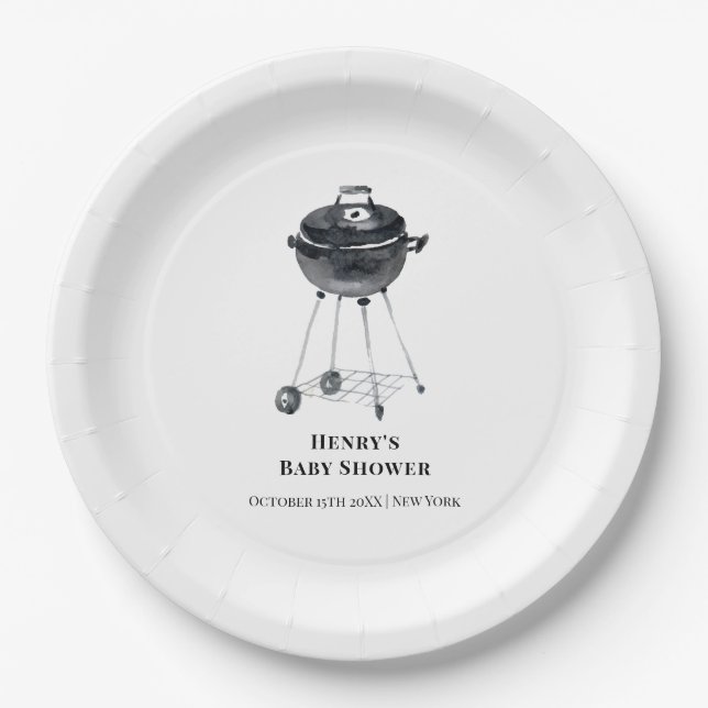 Modern Minimalist BBQ Grill Baby Shower  Paper Plates (Front)