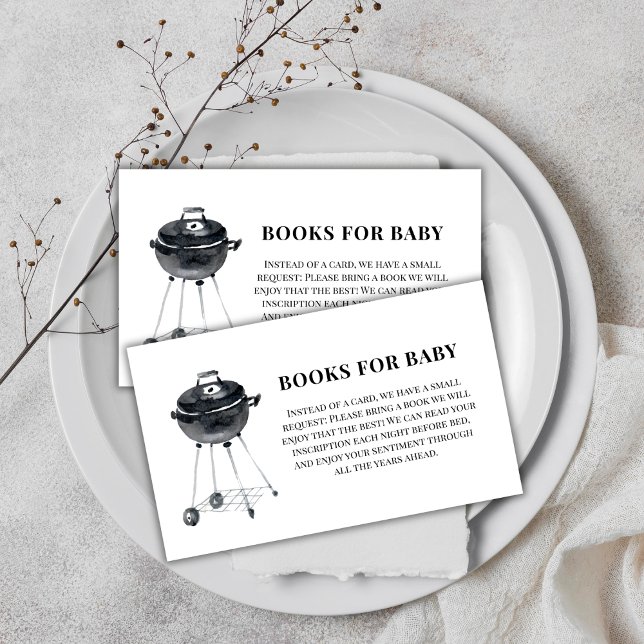 Modern Minimalist BBQ Grill Books For Baby Shower  Enclosure Card (Modern Minimalist BBQ Grill Books For Baby Shower Enclosure Card)