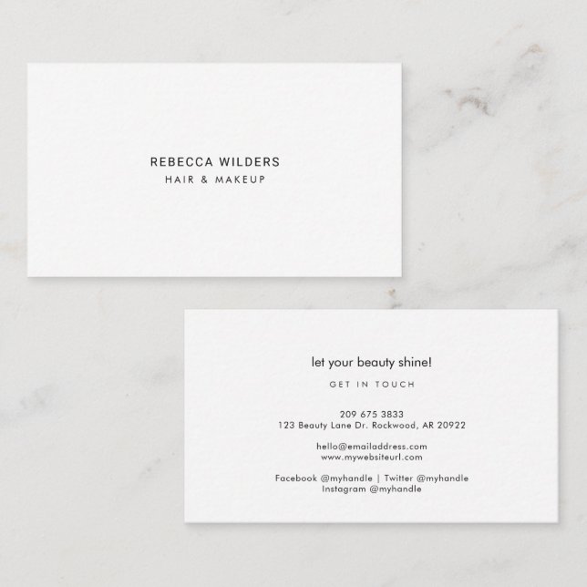 Modern Minimalist Beautician Studio Manager Business Card (Front/Back)