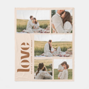 Modern Minimalist Beige 5 Photo Couple Fleece Blanket
