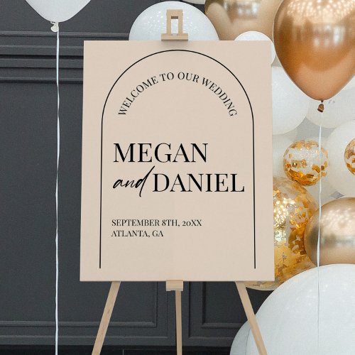 Modern Minimalist Beige Arch Wedding Welcome Sign