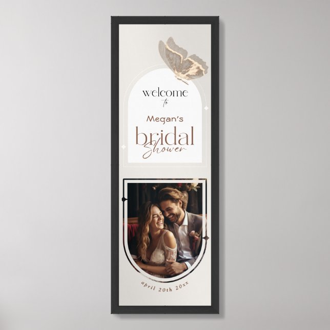 Modern Minimalist Beige Bridal Shower Photo Framed Art (Framed Front)