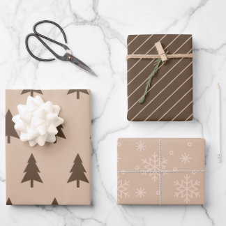 Modern Minimalist Beige & Brown Christmas Pattern Wrapping Paper Sheets