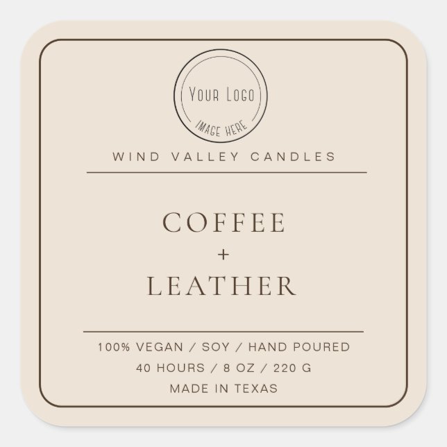 Modern minimalist beige brown logo candle label (Front)