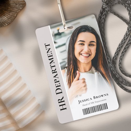 Modern Minimalist Beige Business Employee ID Photo Badge