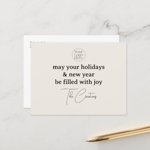 Modern Minimalist Beige Business Holiday Postcard