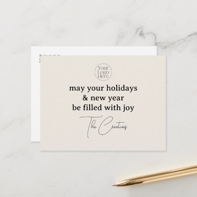 Modern Minimalist Beige Business Holiday Postcard (Front/Back In Situ)