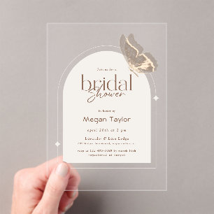 Modern Minimalist Beige Butterfly Bridal Shower Acrylic Invitations