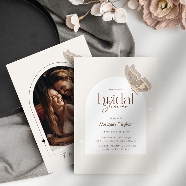 Modern Minimalist Beige Butterfly Bridal Shower Invitation (Creator Uploaded)