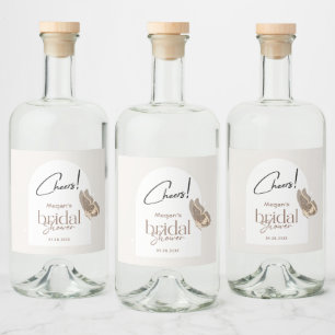 Modern Minimalist Beige Butterfly Bridal Shower Liquor Bottle Label