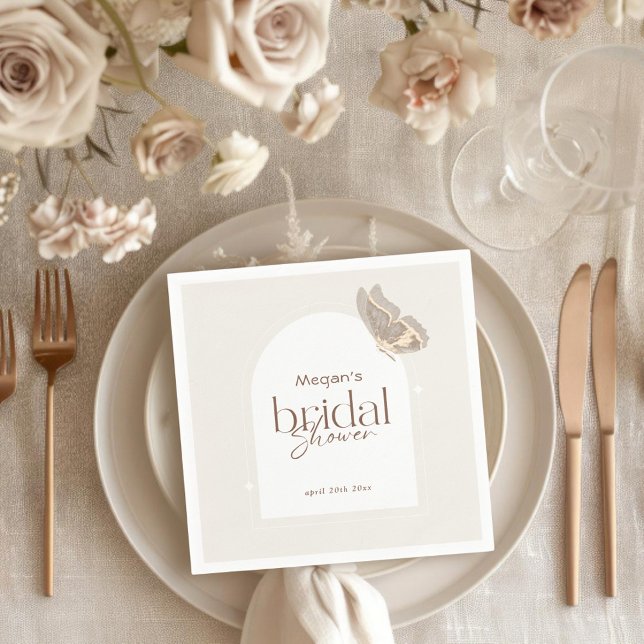 Modern Minimalist Beige Butterfly Bridal Shower Napkins (Creator Uploaded)
