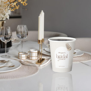 Modern Minimalist Beige Butterfly Bridal Shower Paper Cups