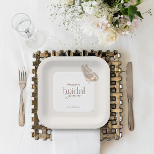 Modern Minimalist Beige Butterfly Bridal Shower Paper Plates