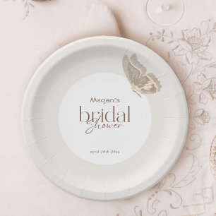 Modern Minimalist Beige Butterfly Bridal Shower Paper Plates