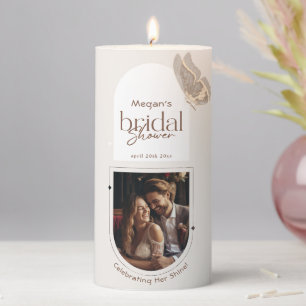 Modern Minimalist Beige Butterfly Bridal Shower Pillar Candle