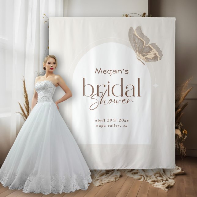 Modern Minimalist Beige Butterfly Bridal Shower Tapestry (Creator Uploaded)