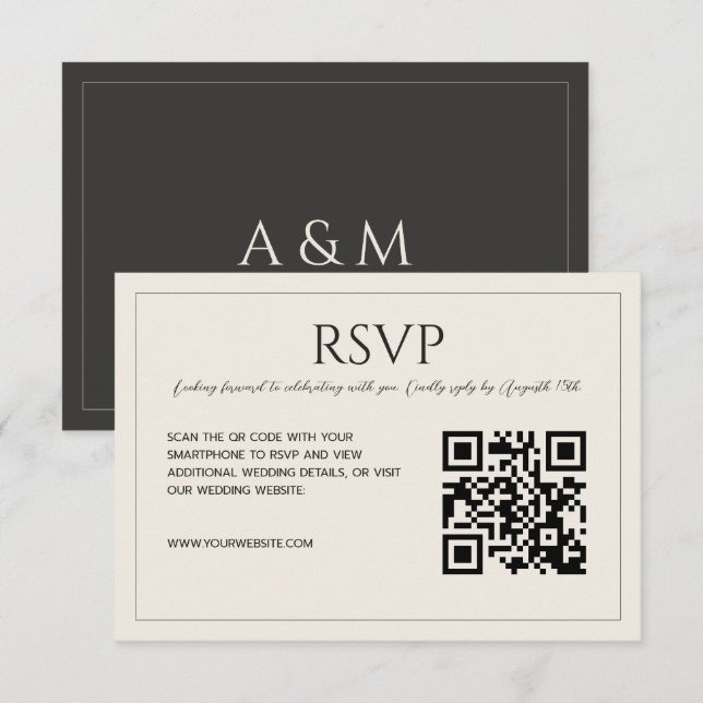 Modern minimalist beige gray QR code wedding  RSVP Card (Front/Back)