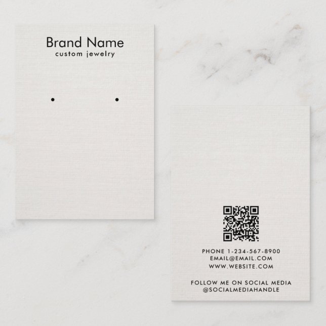 Modern Minimalist Beige Linen Jewelry Display Card (Front/Back)