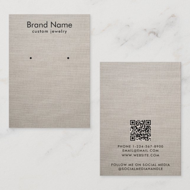 Modern Minimalist Beige Linen Jewelry Display Card (Front/Back)