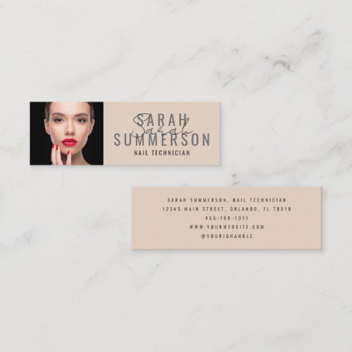 Modern Minimalist Beige Nail Artist Salon Photo Mini Business Card