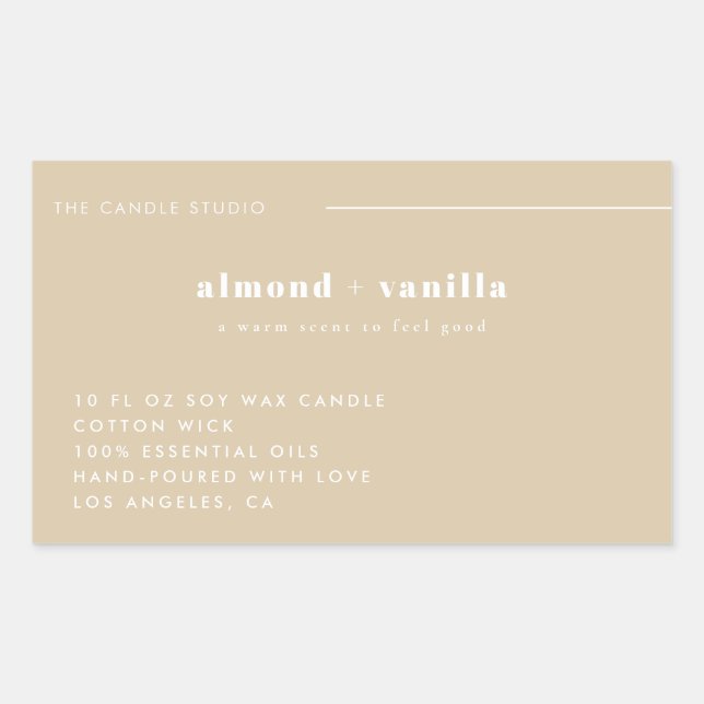 Modern Minimalist Beige Packaging Candle Cosmetics Rectangular Sticker (Front)