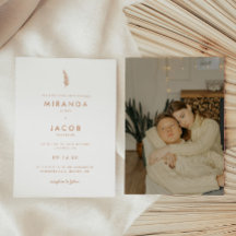 Modern Minimalist Beige Palm Leaf Wedding