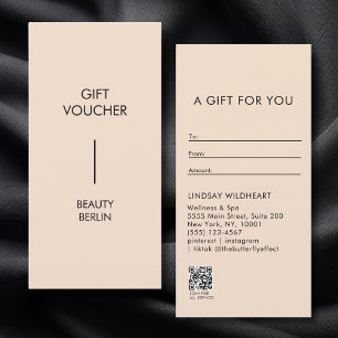 Modern Minimalist Beige QR Code Gift Certificate