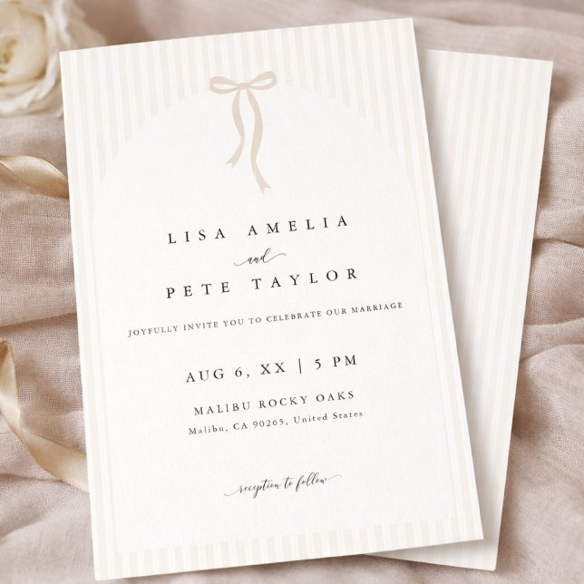 Modern Minimalist Beige Striped Arch Wedding Invitation (Creator Uploaded)