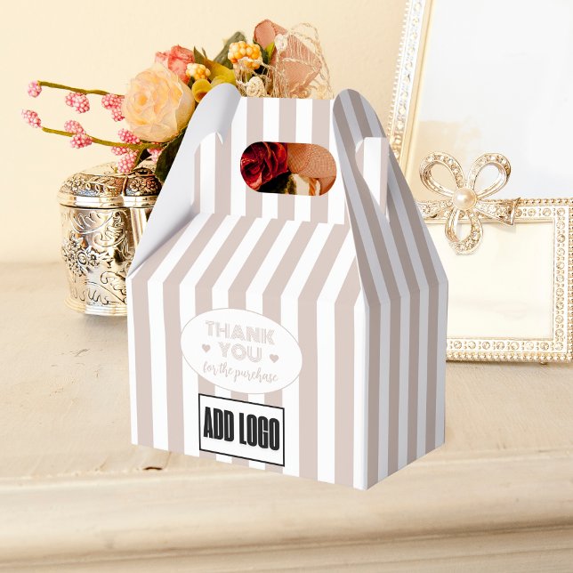 Modern Minimalist Beige Stripes Business Logo  Favor Boxes (Creator Uploaded)