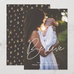 Modern Minimalist Believe Inspirational Photo Holiday Card