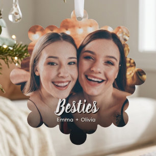 Modern Minimalist Bestie BFF Friend Photo Ornament Card