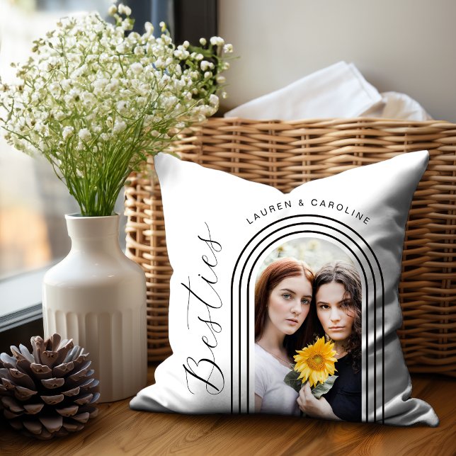 Modern Minimalist Besties BFF Photo Arch Throw Pillow (Personalize with your photo and names.)