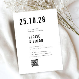 Modern Minimalist Big Bold Monogram Chic QR Code Save The Date