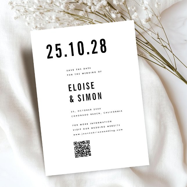 Modern Minimalist Big Bold Monogram Chic QR Code Save The Date (Big bold modern minimalist save the date card.)