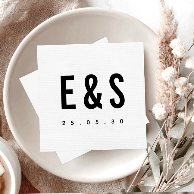 Modern Minimalist Big Bold Monogram Chic Wedding Napkins (Modern Minimalist Big Bold Monogram Chic Classic Timeless Wedding Paper Napkins)