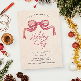 Modern Minimalist Big Bow Flat Holiday Invitation