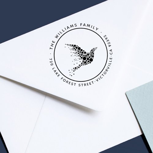 Modern Minimalist Bird Family Return Address Self_inking Stamp