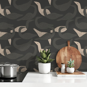 Modern Minimalist Bird Pattern Neutral Tones Wallpaper