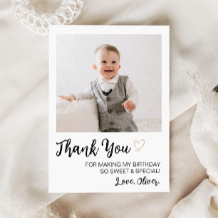 Modern Minimalist Birthday Photo Thank You Card