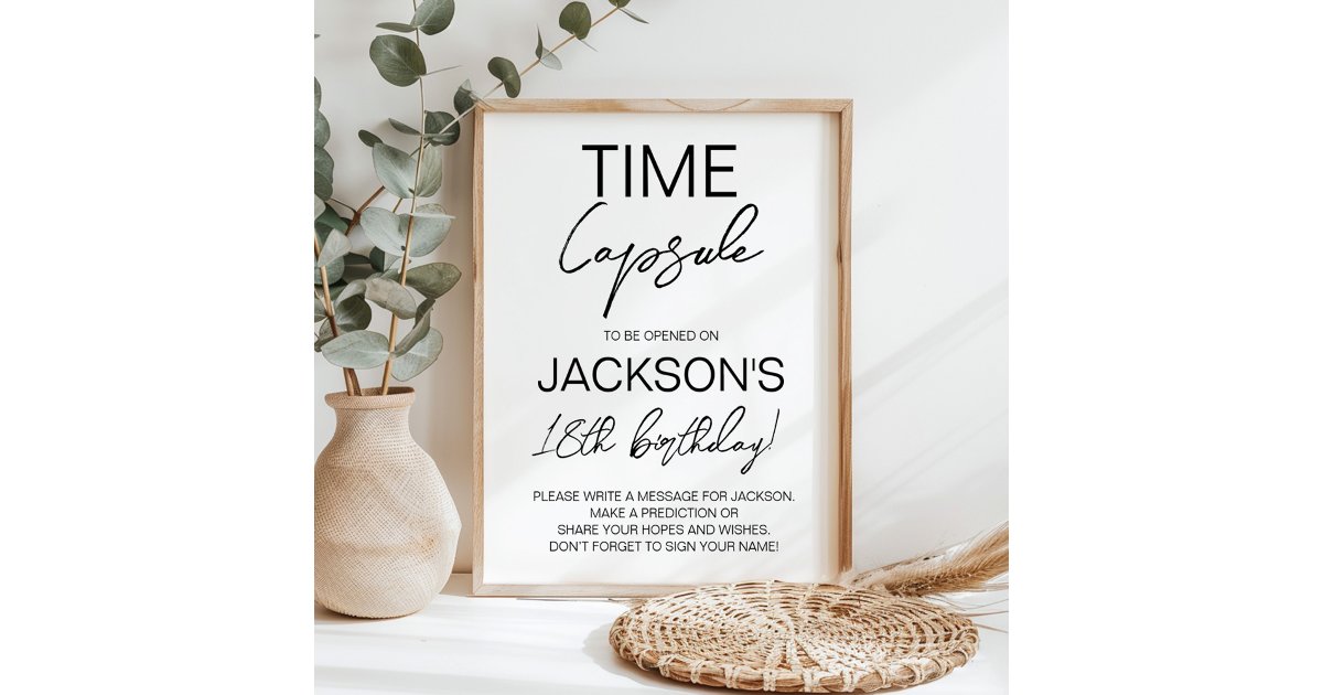 Capsule Sign Examples Modern Minimalist Birthday Time Capsule Sign | Zazzle