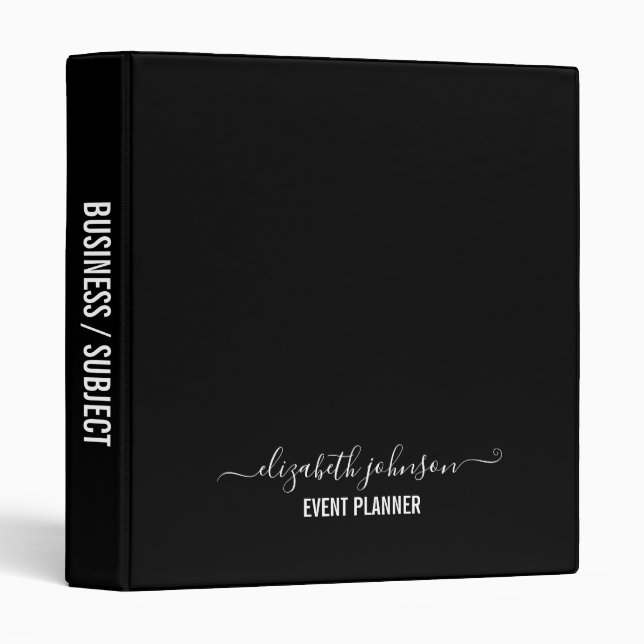 Modern Minimalist Black 3 Ring Binder (Front/Spine)