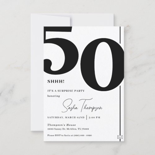 Modern minimalist black 50th birthday invitation